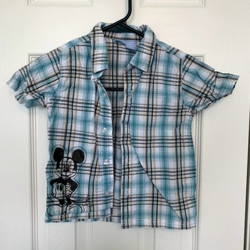 Disney Boy's 36 Months Mickey Mouse Blue Plaid Short Sleeve Top